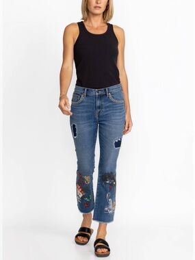Johnny Was • Heron Embroidered Cropped Baby Boot Jeans